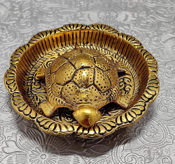 Sawcart Metal Turtle/Tortoise Statue Figurine Kachua Sculpture with Plate for Feng Shui, Good Luck, Health, Wealth, Longevity, Decorative Ocean Coastal, Home & Office Decor