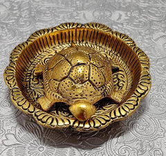Sawcart Metal Turtle/Tortoise Statue Figurine Kachua Sculpture with Plate for Feng Shui, Good Luck, Health, Wealth, Longevity, Decorative Ocean Coastal, Home & Office Decor