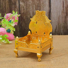 VJSHREE Golden Metal Home Decor Handcrafted ladoo Gopal singhasan, Singhasan for God, Chowki for Home, Tample, Showpiece (Gold, Large)