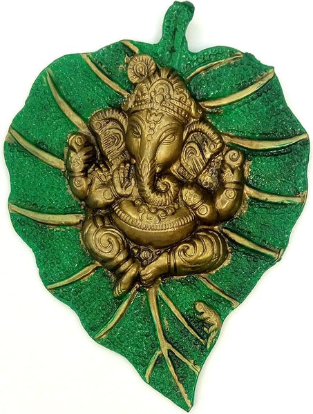 Aluminum Ganesha Wall Hanging (21 cm x 15 cm, Green)