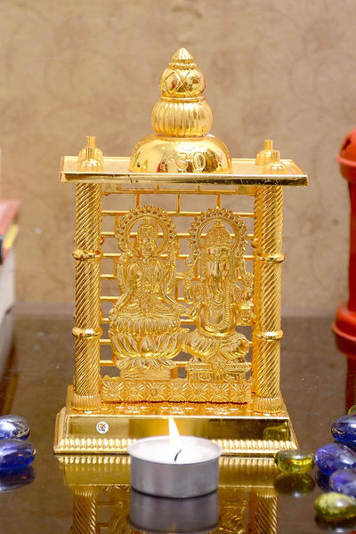 KDT Gold Plated Aluminium Lakshmi Ganesh Idol Murti Temple for Pooja | Maa Laxmi Ganesh Handmade Statue Laxmi MATA, Ganesh Ji Murti for Diwali Pooja Lord Ganesha Laxmi
