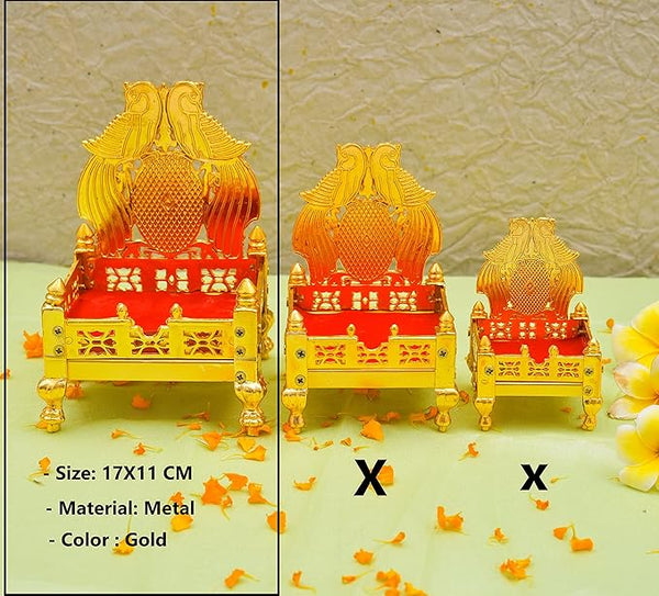 VJSHREE Golden Metal Home Decor Handcrafted ladoo Gopal singhasan, Singhasan for God, Chowki for Home, Tample, Showpiece (Gold, Large)