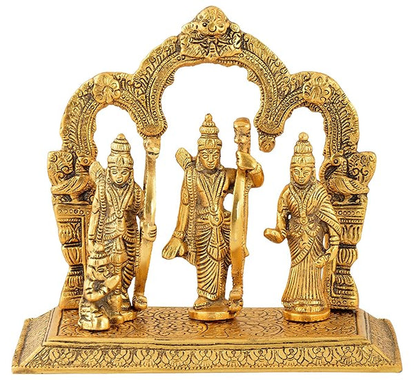 Handicraft Metal Ram Darbar Murti - Lord Ram laxman sita Statue - Showpiece for Diwali - Unique Gifts (20 cm x 10 cm x 18 cm, Gold)