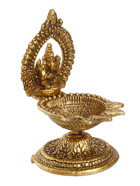 Lord Ganesha Idol with Diya Handcrafted Golden Metal Showpiece
