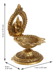 Lord Ganesha Idol with Diya Handcrafted Golden Metal Showpiece