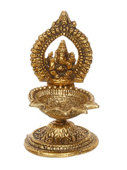 Lord Ganesha Idol with Diya Handcrafted Golden Metal Showpiece