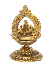 Lord Ganesha Idol with Diya Handcrafted Golden Metal Showpiece