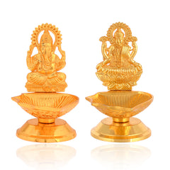 Golden Set Of 2 Lord Ganesha & Goddess Laxmi Diyas