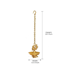 BRASS HANGING PEACOCK DIYA DEEPAK DEEPAM OIL DIYA LAMP FOR DIWALI POOJA 22 INCH