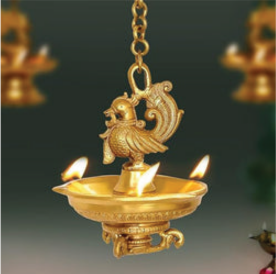 BRASS HANGING PEACOCK DIYA DEEPAK DEEPAM OIL DIYA LAMP FOR DIWALI POOJA 22 INCH
