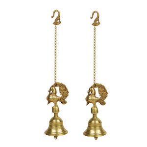 Gold Toned 2 Pieces Brass Hanging Temple Bell