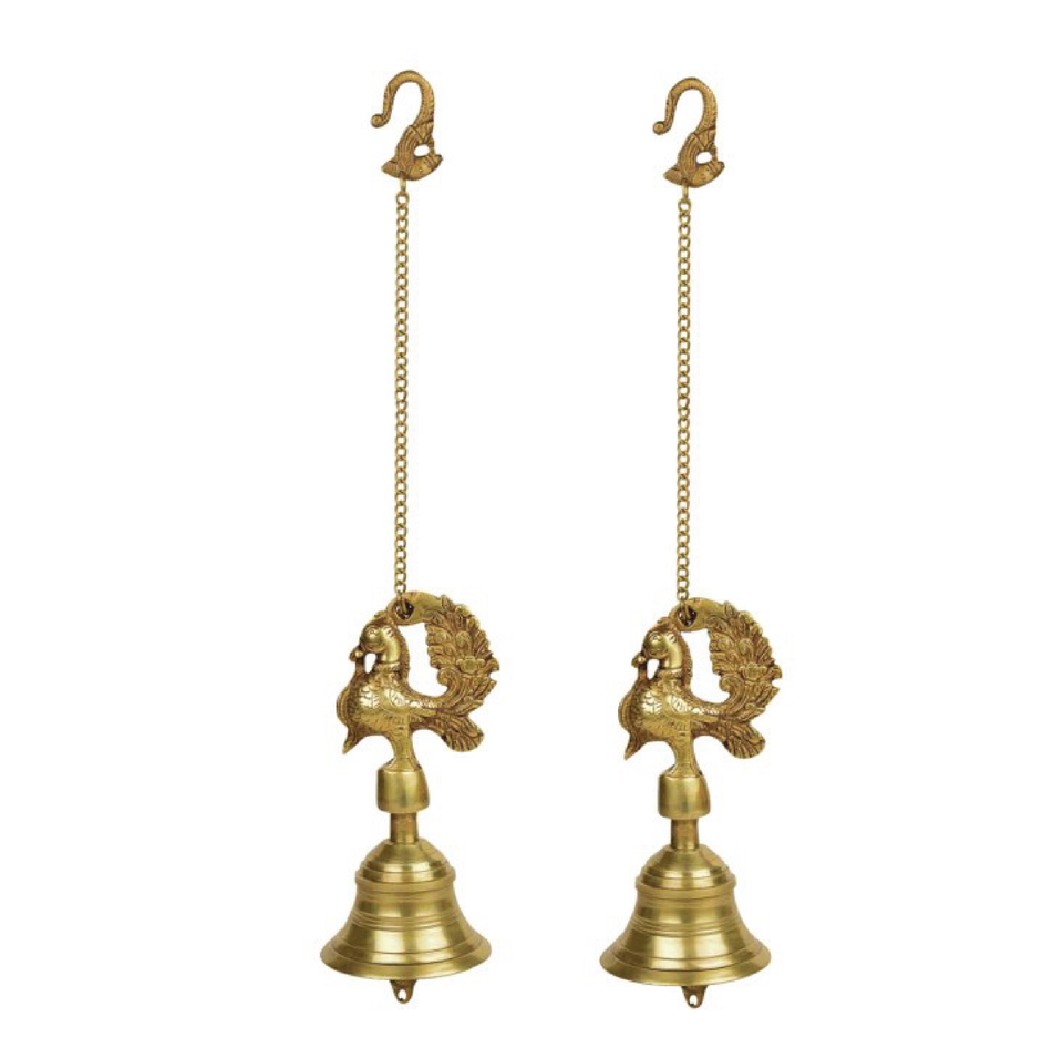Gold Toned 2 Pieces Brass Hanging Temple Bell