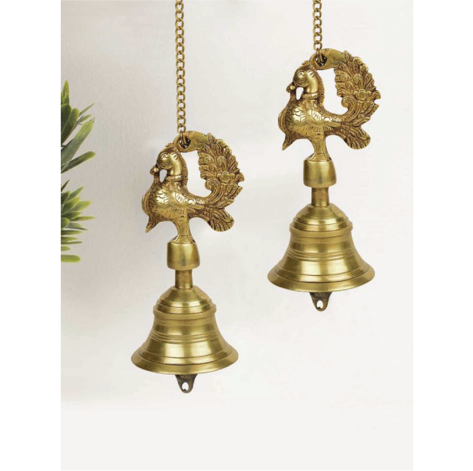 Gold Toned 2 Pieces Brass Hanging Temple Bell