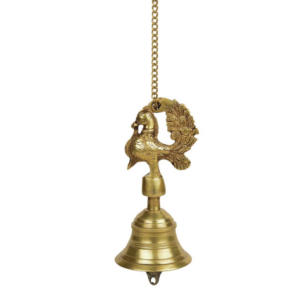 Gold Toned 2 Pieces Brass Hanging Temple Bell