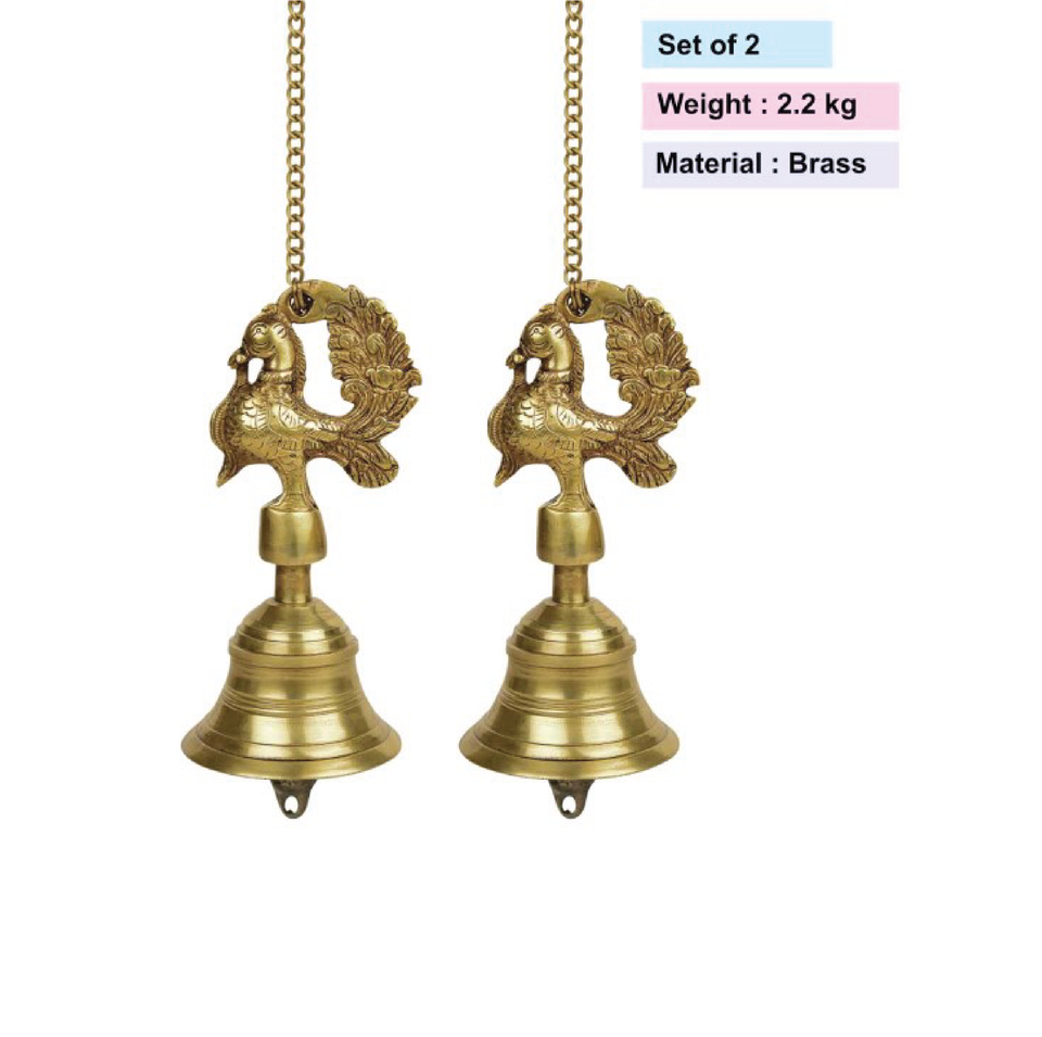 Gold Toned 2 Pieces Brass Hanging Temple Bell