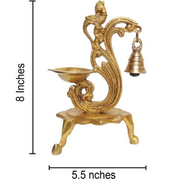 RACPREE RACPREE™ Brass Metal Curved Peacock Design Diya Ht-8" Decorative Showpiece - 20 cm  (Brass, Yellow)