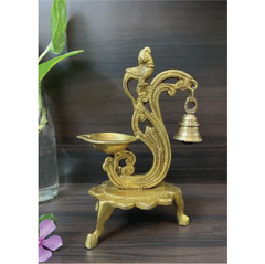RACPREE RACPREE™ Brass Metal Curved Peacock Design Diya Ht-8" Decorative Showpiece - 20 cm  (Brass, Yellow)