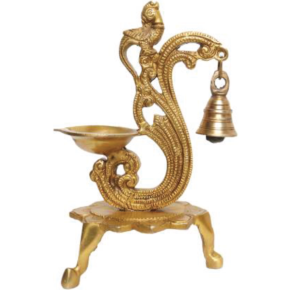 RACPREE RACPREE™ Brass Metal Curved Peacock Design Diya Ht-8" Decorative Showpiece - 20 cm  (Brass, Yellow)