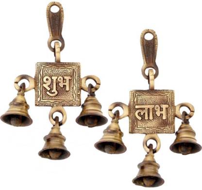 Kratidecor Shubh Labh With Bells Door & Wall Hanging Brass Decorative Showpiece - 15 cm  (Brass, Multicolor)