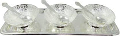 GoldGiftIdeas 4 Inch Silver Plated Three Peacock Tray, Bowl, Spoon Serving Set  (Pack of 7)