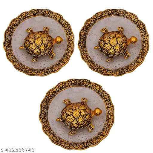 Feng Shui Tortoise On Plate Fantasy Showpiece (Pack of 3)