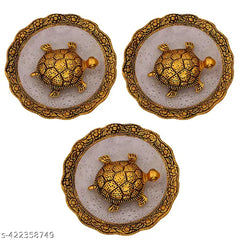 Feng Shui Tortoise On Plate Fantasy Showpiece (Pack of 3)