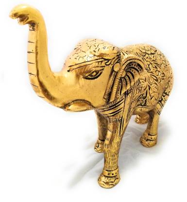 DreamKraft Metal Big Size Elephant Sculpture Idol Decorative Showpiece - 19 cm  (Brass, Gold)