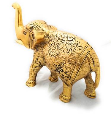DreamKraft Metal Big Size Elephant Sculpture Idol Decorative Showpiece - 19 cm  (Brass, Gold)
