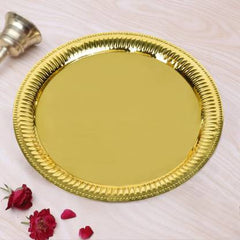 StyleMyWay Premium Pure Brass Pooja Thali (Diameter – 26 cm, Weight – 300 gm) | Brass  (1 Pieces, Gold)