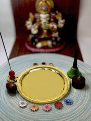 StyleMyWay Premium Pure Brass Pooja Thali (Diameter – 26 cm, Weight – 300 gm) | Brass  (1 Pieces, Gold)