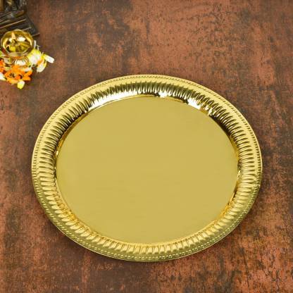 StyleMyWay Premium Pure Brass Pooja Thali (Diameter – 26 cm, Weight – 300 gm) | Brass  (1 Pieces, Gold)