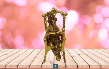 akha RSJ-45_Metal Gold Plated Resting Ganesha Showpieces/Idol On Chair for Home Decor and Gift Purpose Decorative Showpiece - 16 cm  (Brass, Gold)