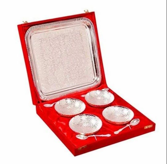 4 L Round Golden,Silver & Mixed Brass Bowl Set For Gift, For Restaurant