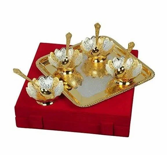 4 L Round Golden,Silver & Mixed Brass Bowl Set For Gift, For Restaurant
