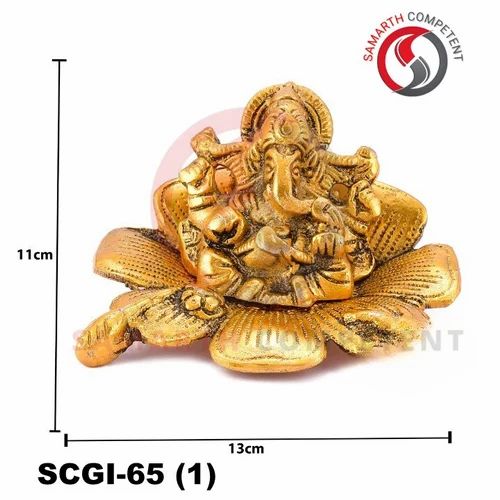 GOLDEN ALUMINIUM & BRASS Flower Sitting Ganesh Gudhal, 11 X 13 CM