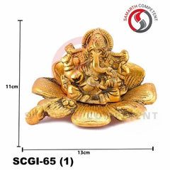 GOLDEN ALUMINIUM & BRASS Flower Sitting Ganesh Gudhal, 11 X 13 CM