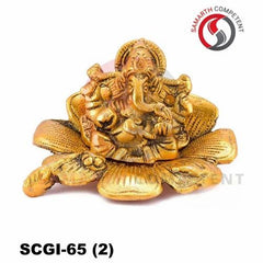 GOLDEN ALUMINIUM & BRASS Flower Sitting Ganesh Gudhal, 11 X 13 CM