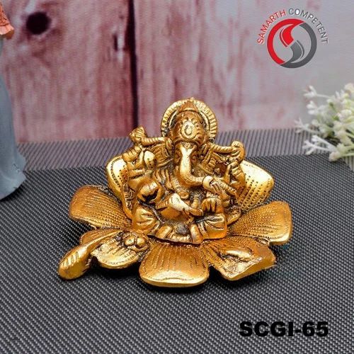 GOLDEN ALUMINIUM & BRASS Flower Sitting Ganesh Gudhal, 11 X 13 CM
