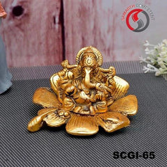GOLDEN ALUMINIUM & BRASS Flower Sitting Ganesh Gudhal, 11 X 13 CM