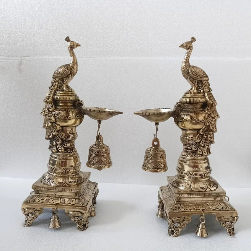 Peacock Brass Diya Festive Decoration Lamps, Home Decor, Traditional Indian Housewarming Gift